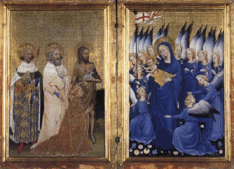 unknow artist Richard II of England presented to the Virgin and Child by his patron Saint John the Baptist and Saints Edward and Edmund France oil painting art